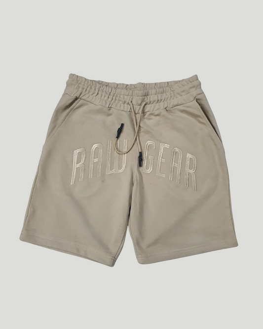 RAW GEAR Oversized Logo Shorts – Beige