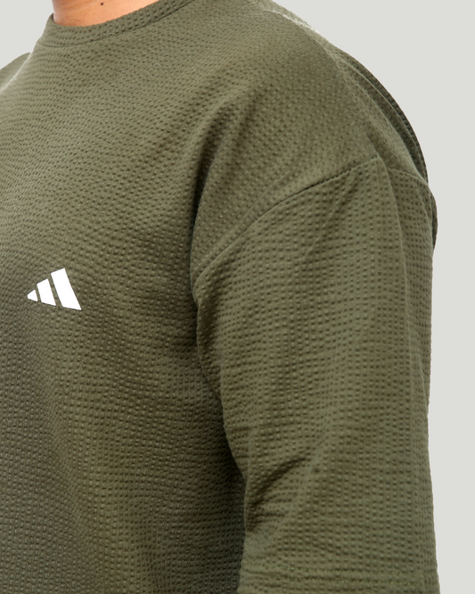 Oversize Waffle Knit Shirt – Olive Green