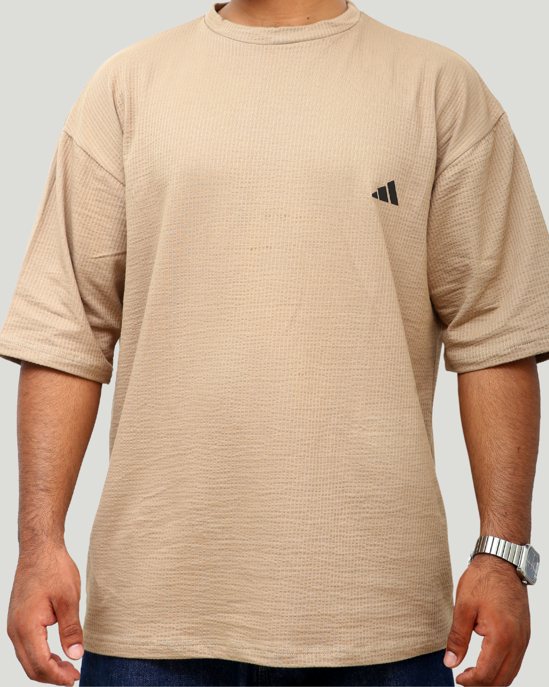 Oversize Waffle Knit Shirt – Beige