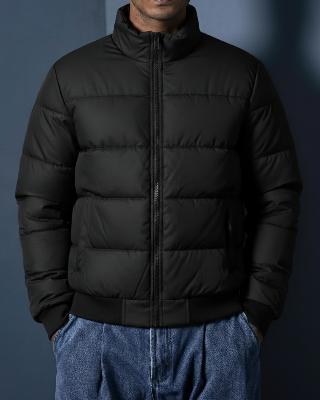 Stand Collar Puffer Jacket – Black