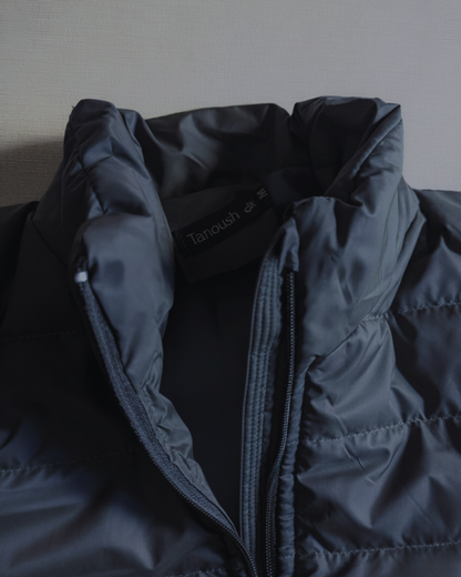 Stand Collar Puffer Jacket – Navy Blue