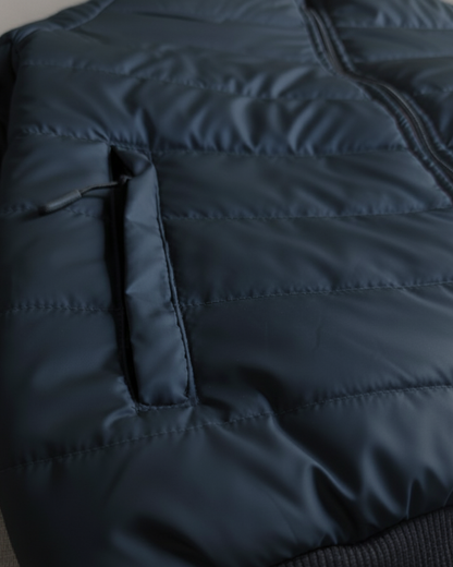 Stand Collar Puffer Jacket – Navy Blue