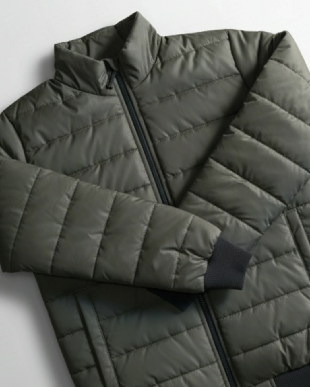 Stand Collar Puffer Jacket – Olive