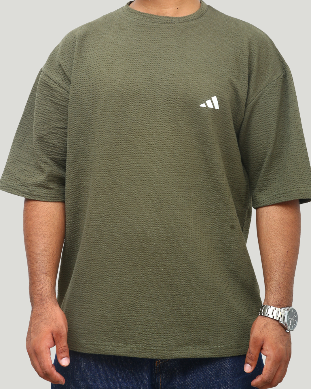 Oversize Waffle Knit Shirt – Olive Green