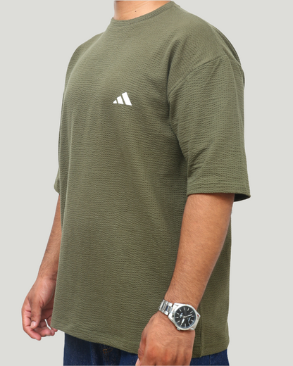 Oversize Waffle Knit Shirt – Olive Green